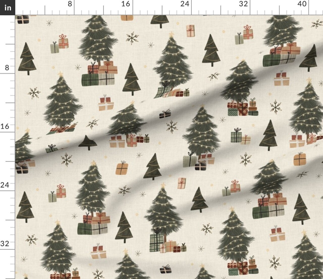 Hoilday Presents Tree Snowflakes Snow Gifts Festive Custom Printed Fabric by Spoonflower Various Fabrics by the Yard or Fat Quarter